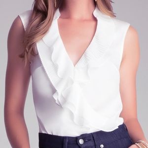 Bebe white ruffled front bodysuit